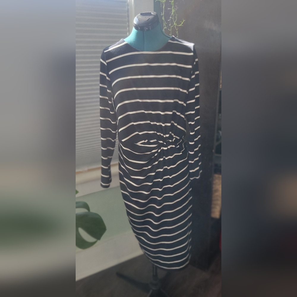 GAP black with white stripe long sleeve midi dress